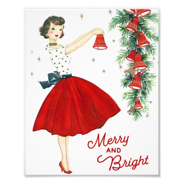 Cute Vintage Retro Christmas Lady Wall Art (Front)