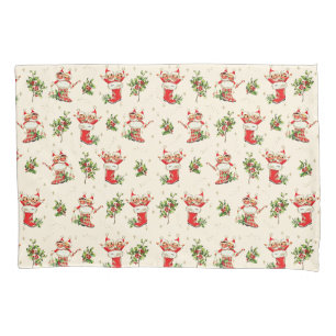 Cute Vintage Retro Christmas Red Green Elves  Pillow Case