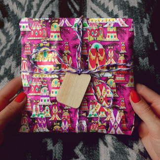 Cute vintage retro colorful bells Christmas pink Wrapping Paper