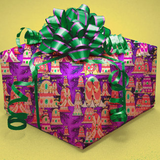 Cute vintage retro colorful bells Christmas purple Wrapping Paper