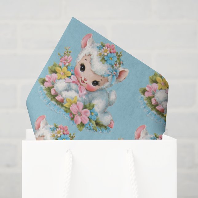 Cute Vintage Retro Easter Lamb Decoupage Tissue Paper (Gift Bag)