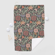 Cute Vintage Retro Flowers Golf Towel
