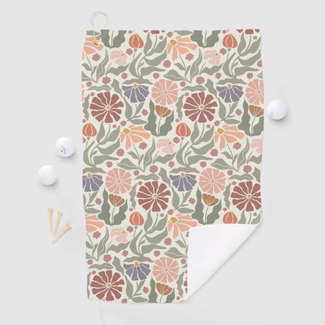 Cute Vintage Retro Flowers Golf Towel (InSitu)