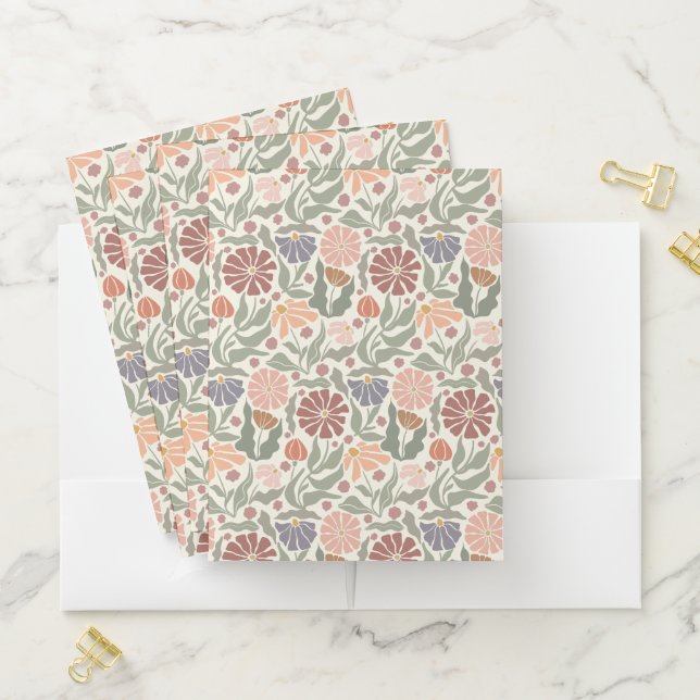 Cute Vintage Retro Flowers Pocket Folder (In Situ)