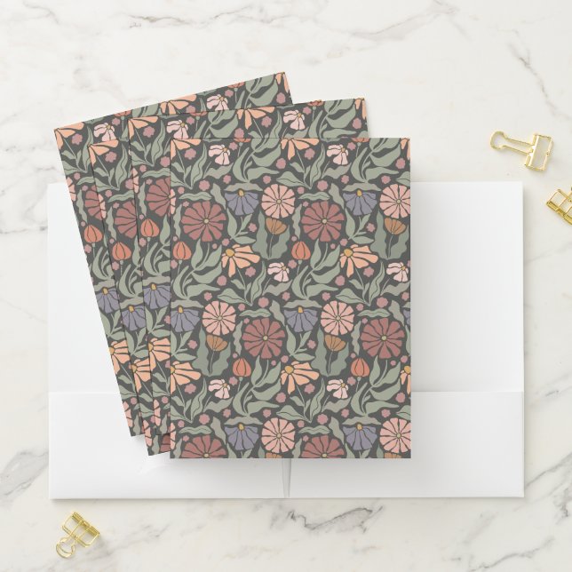 Cute Vintage Retro Flowers Pocket Folder (In Situ)