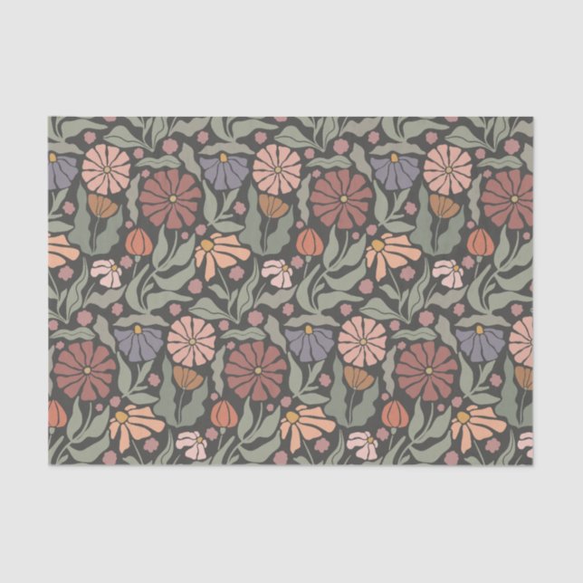 Cute Vintage Retro Flowers Tissue Paper (Front)