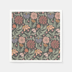 Cute Vintage Retro Flowers Tissue Paper Napkins