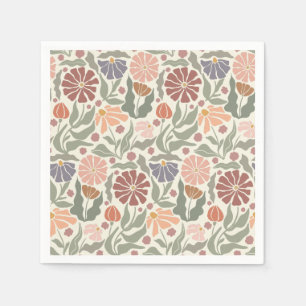 Cute Vintage Retro Flowers Tissue Paper Napkins