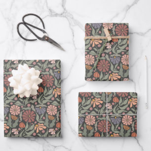 Cute Vintage Retro Flowers Wrapping Paper Sheets