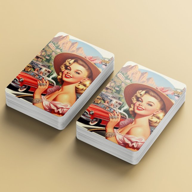 Cute Vintage Retro Girl Painting Poker Cards (Creator Uploaded)