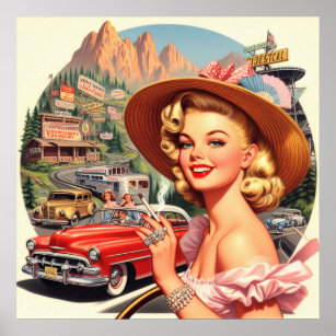Cute Vintage Retro Girl Painting Poster