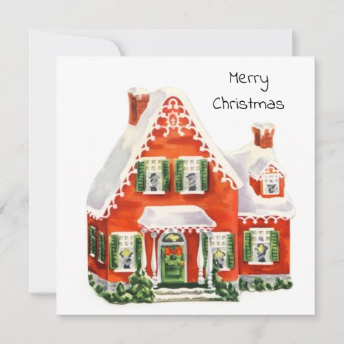 Cute Vintage Retro Merry Christmas Winter Cottage Holiday Card