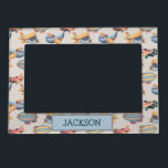 Cute Vintage Retro Planes Aviation Pattern Boy Magnetic Frame<br><div class="desc">Customizable name design with a cute pattern of watercolor-painted vintage-style planes and zeppelins.</div>
