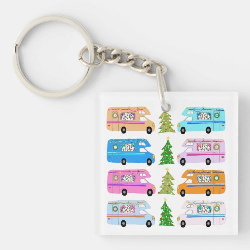 Cute Vintage Retro RV Motorhome Holidays Christmas Keychain