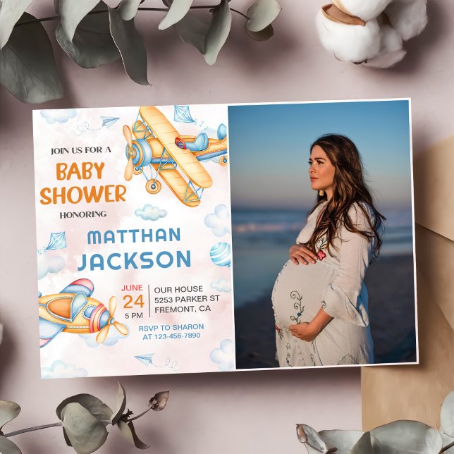 Cute Vintage Retro Yellow Airplane Baby Shower  Invitation (Creator Uploaded)