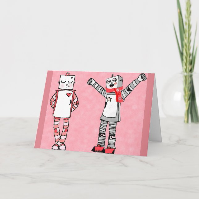 Cute Vintage Robots Valentine's Day Card (Front)