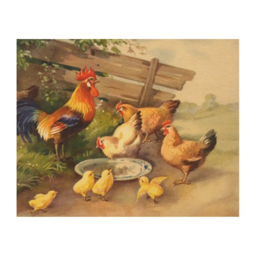 cute vintage rooster chickens kitchen wood wall art