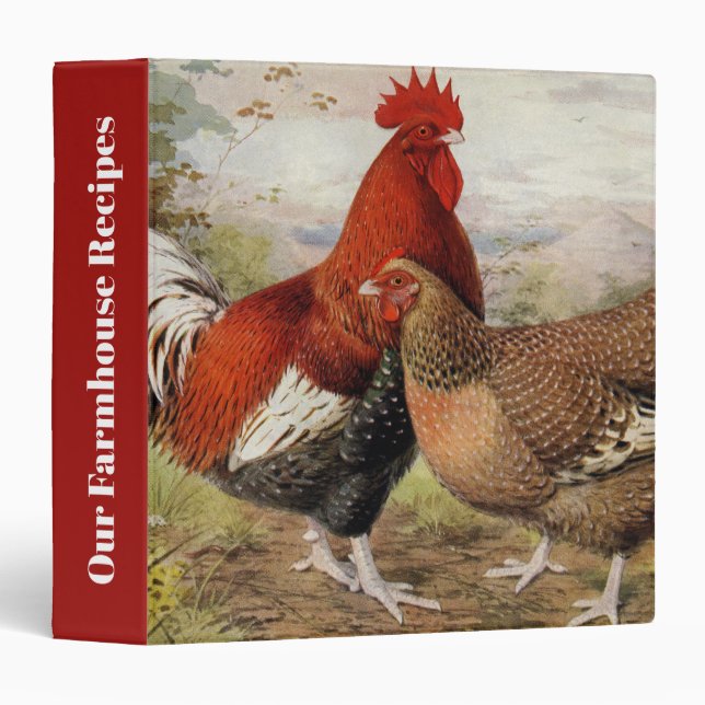 Cute vintage rooster hen farmhouse recipe binder (Front/Spine)