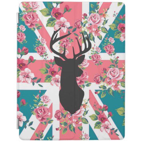 Cute vintage roses UK Union Jack Flag deer head iPad Smart Cover