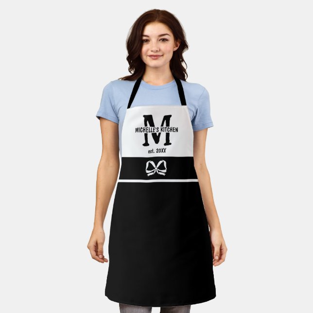 Cute Vintage Rustic Bow Monogram Family Name Apron (Worn)
