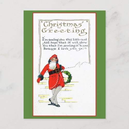 Cute Vintage Santa Christmas Greetings Poem Postcard