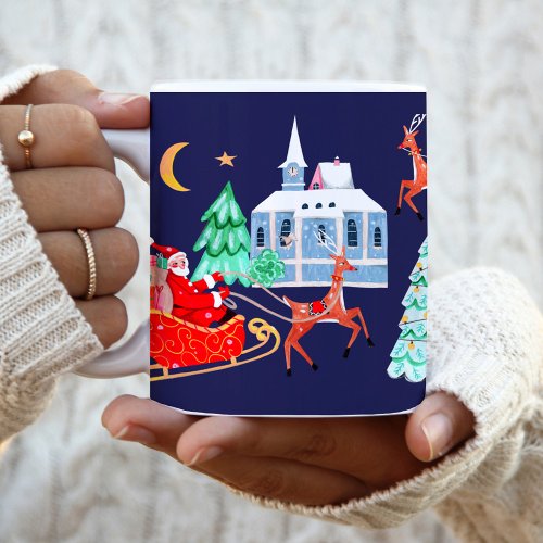 Cute Vintage Santa Christmas Nordic Village Coffee Mug