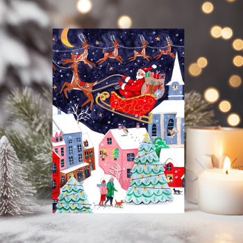 Cute Vintage Santa Christmas Nordic Village Holiday Card by CartitaDesign at Zazzle