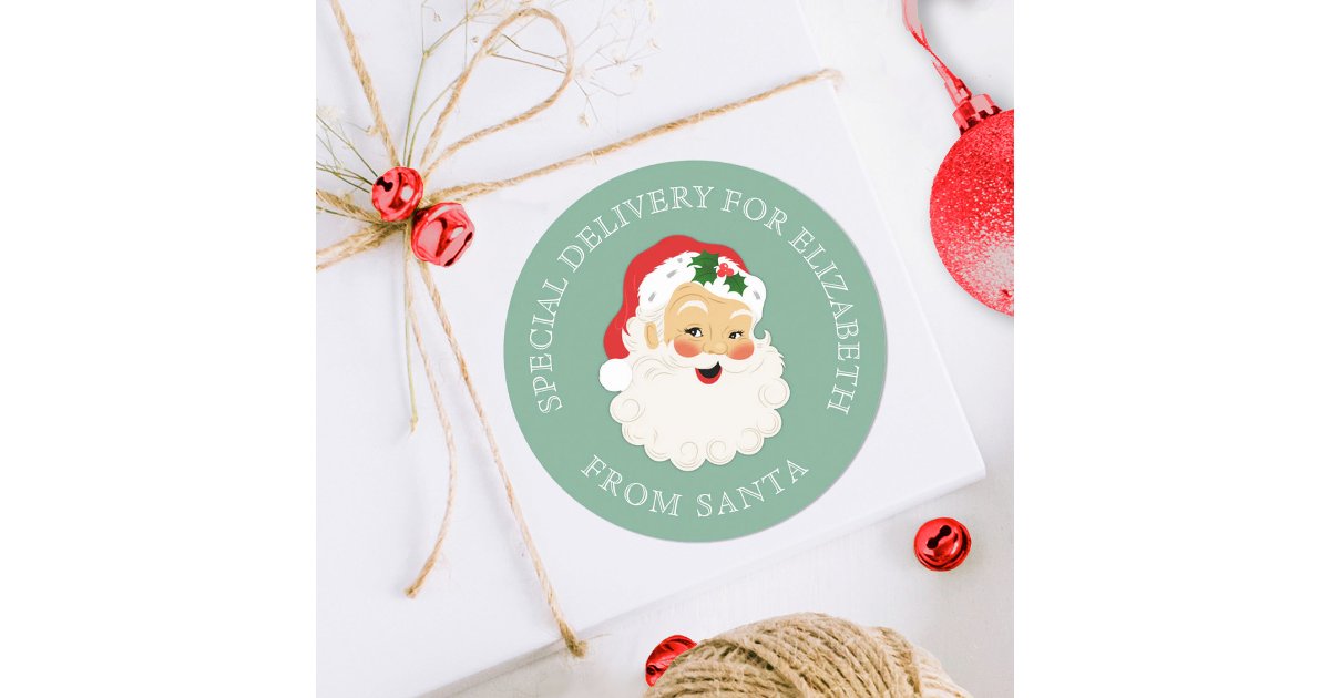 Santa Retro Rounds Cute Vintage Santa Claus Christmas Classic Round Sticker | Zazzle