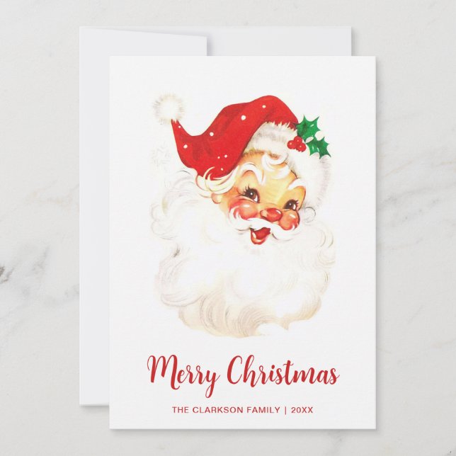 Cute Vintage Santa Claus Christmas Holiday Card (Front)