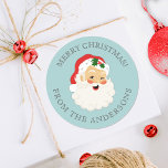 Cute Vintage Santa Claus Merry Christmas Classic Round Sticker<br><div class="desc">Cute vintage Santa Claus Merry Christmas stickers with a blue background! Fun for wrapping Christmas gifts. Comes in a variety of colors. Designed for you by Blackberry Boulevard.</div>