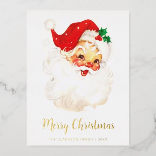 Cute Vintage Santa Claus Merry Christmas Gold Foil Holiday Postcard