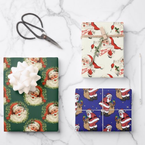 Cute Vintage Santa Claus Pattern Christmas Wrapping Paper Sheets