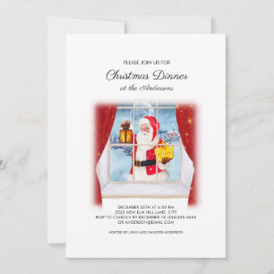 Cute Vintage Santa Claus Window Christmas Dinner Invitation
