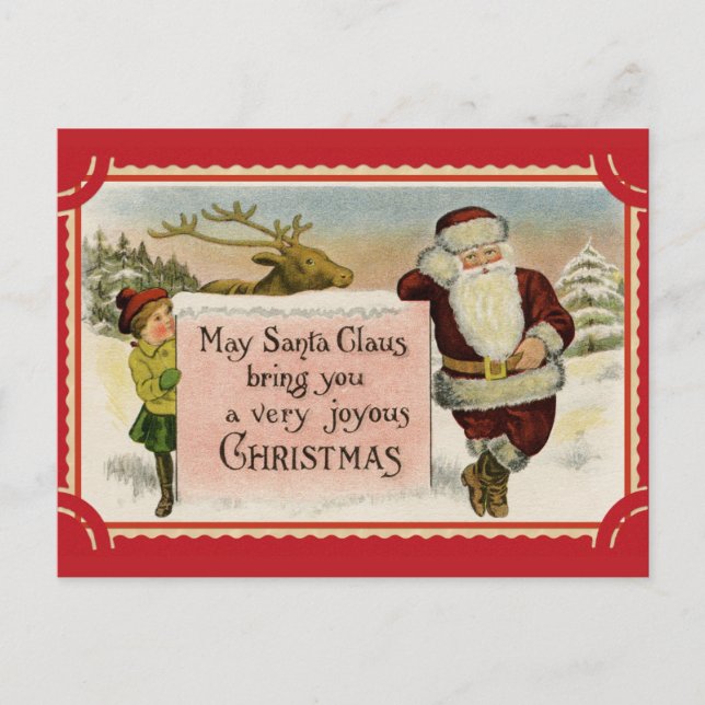 Cute Vintage Santa Joyous Merry Christmas Postcard (Front)