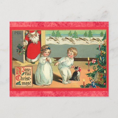 Cute Vintage Santa Kids Christmas Postcard