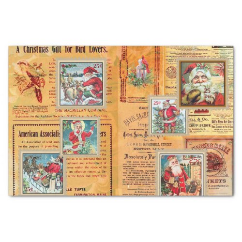 Cute Vintage Santas and Newspaper Collage   Tissue Paper