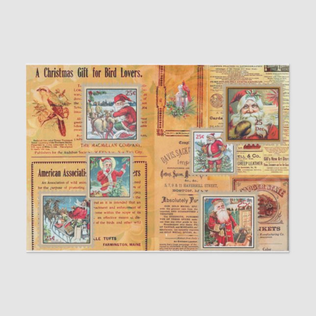 Cute Vintage Santas and Newspaper Collage   Tissue Paper (Front)