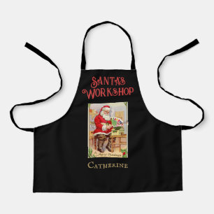 Cute Vintage Santa's Workshop with Custom Name Apron