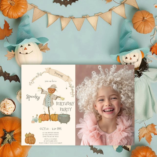 Cute Vintage scarecrow halloween bash Birthday Invitation (Creator Uploaded)