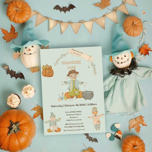 Cute Vintage scarecrow halloween bash Invitation (Creator Uploaded)