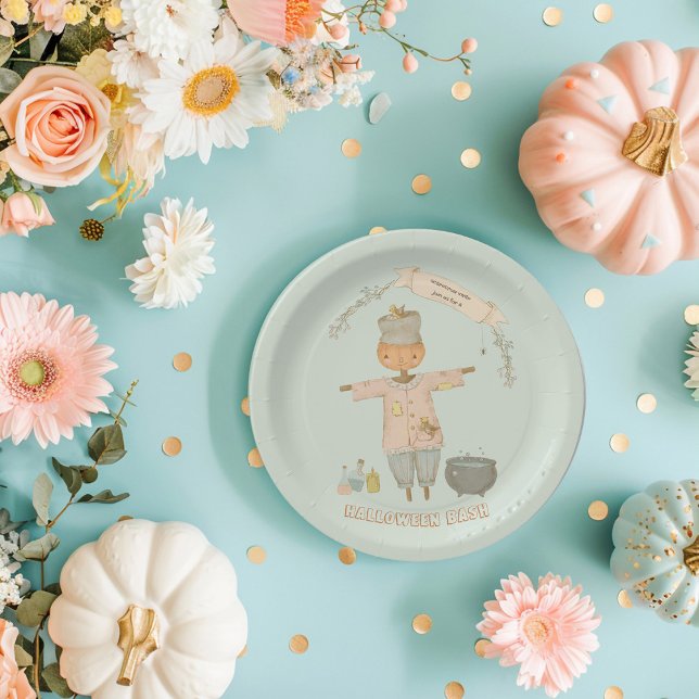 Cute Vintage scarecrow halloween bash Paper Plates (Creator Uploaded)