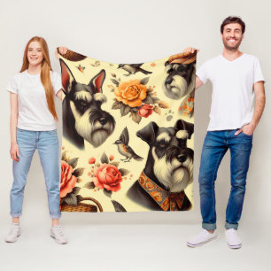 Cute Vintage Schnauzer Fleece Blanket