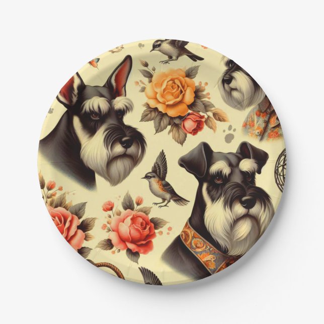 Cute Vintage Schnauzer  Paper Plates (Front)
