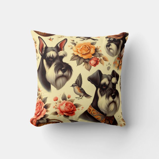 Cute Vintage Schnauzer  Throw Pillow (Front)