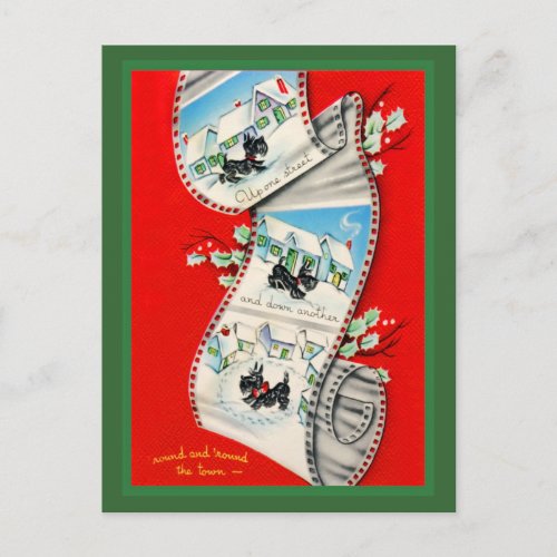 Cute Vintage Scottie Dogs Holiday Postcard