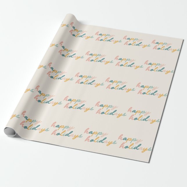 Cute Vintage Script Pastel Happy Holidays Wrapping Paper (Unrolled)