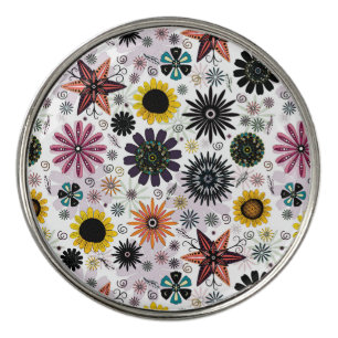 Cute vintage seamless flowers pattern golf ball marker