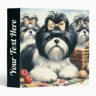 Cute Vintage Shih-Tzu Painting 3 Ring Binder