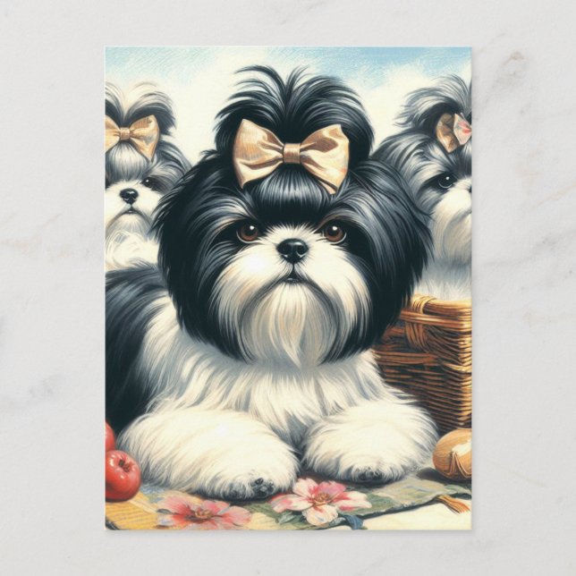 Cute Vintage Shih-Tzu Painting Postcard (Front)