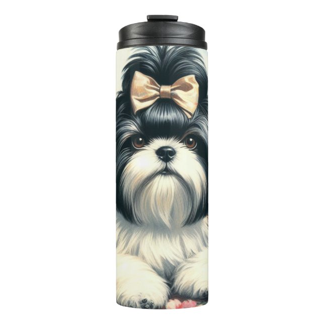 Cute Vintage Shih-Tzu Painting Thermal Tumbler (Front)